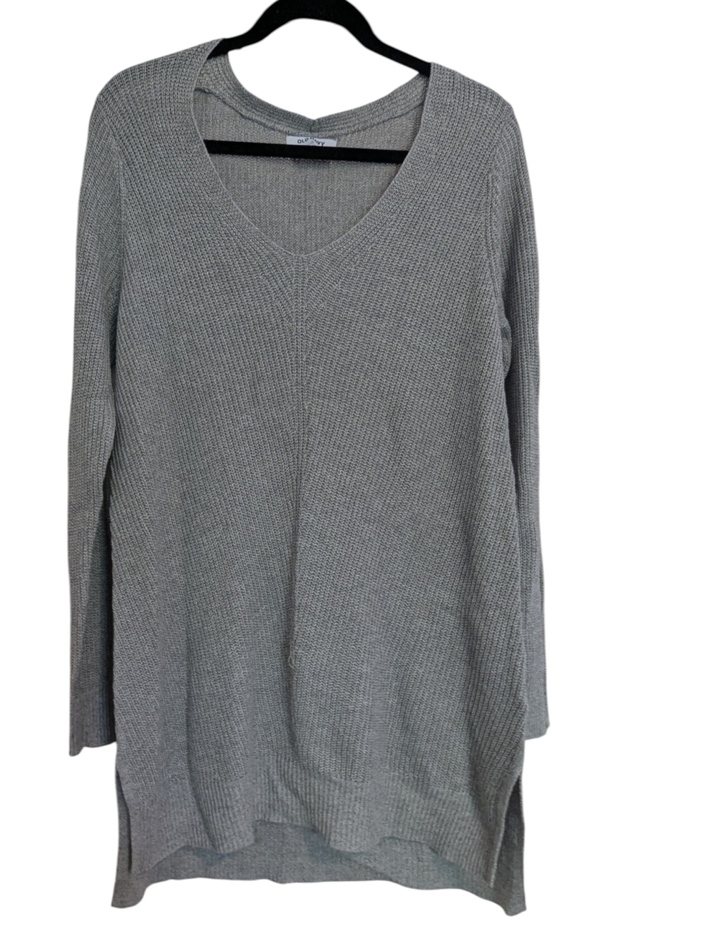 Old Navy Gray V-Neck Knit Tunic Sweater - XL